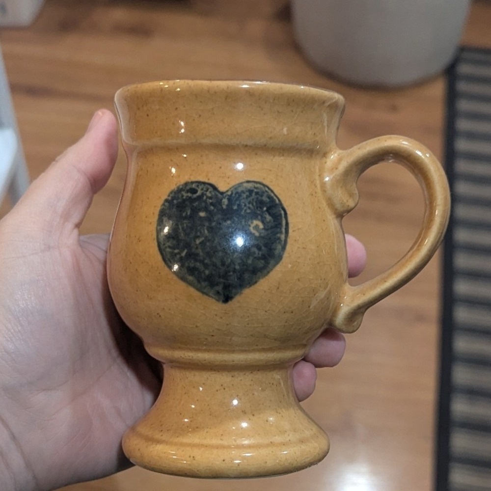 Haeger Pottery Footed Mug Mustard Yellow Ceramic Heart Chalice Cup Cottagecore